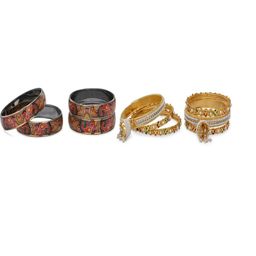 1ST TIME Set Of 6 Multicoloured Alloy Artificial Stones & Beads Antique Bangles-picture-23