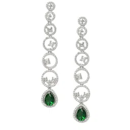 Gemron Jewel Rhodium-Plated American Diamond Studded Circular Shaped Drop Earrings-picture-6