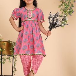 Cutiekins Girls Floral Printed Regular Gotta Patti Kurta with Dhoti Pants-image-55