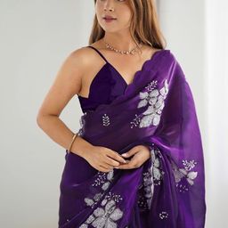 DIVASTRI Ethnic Motifs Sequinned Organza Saree-picture-31