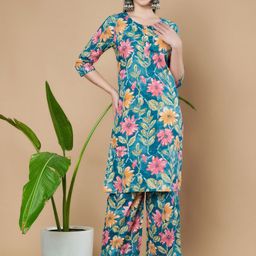 KALINI Women Floral Printed Regular Gotta Patti Pure Cotton Kurta with Palazzos-image-45