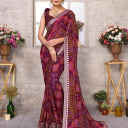 Lookmark Bandhani Printed Gotta Patti Pure Georgette Saree-picture-26