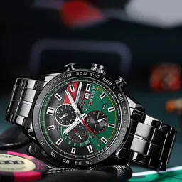 Curren Men Brass Dial & SS Bracelet Style Straps Analogue Watch CR-8410-Black Green-picture-28