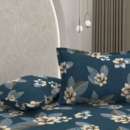 Pure Decor Blue & White Floral 250 TC Queen Bedsheet with 2 Pillow Covers-image-47
