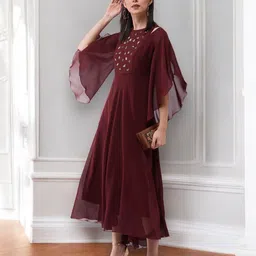 DressBerry Flutter Sleeve Fit & Flare Maxi Dress-image-90