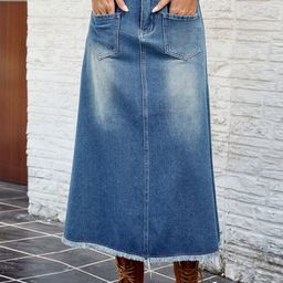 StyleCast Washed Denim A-Line Midi Skirt-image-43