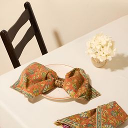 Fabindia Taamisra 6-Pcs Orange-Colored & Blue Printed Cotton Table Napkins-10