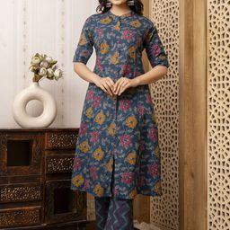 ANNAYEMA APPARELS Women Floral Printed Regular Pure Cotton Kurta with Pyjamas-image-6