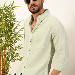 Thomas Scott Men Premium Slim Fit Striped Button-Down Collar Pure Cotton Casual Shirt-image-14