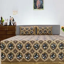 Marika Yellow & White Floral 250 TC King Bedsheet with 2 Pillow Covers-image-69