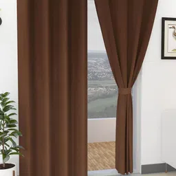 Yellow Weaves Brown Set of 2 Room Darkening Door Curtain-image-55