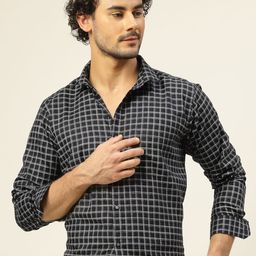 JADEBERRY Men Classic Slim Fit Opaque Checked Casual Shirt-image-34