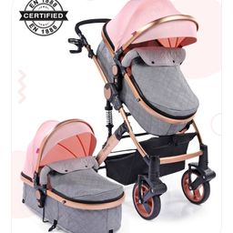 Babyhug Majestic Stroller Cum Carry Cot With Canopy - Light Peach-25