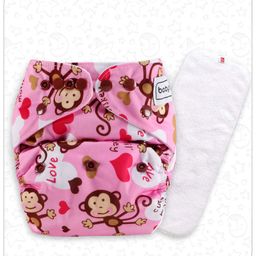 Babyhug Free Size Reusable Cloth Diaper With Insert Monkey Print - Pink-19