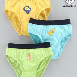 Babyoye Antibacterial Cotton Briefs Dino Print Pack of 3 - Blue Green Yellow-image-59