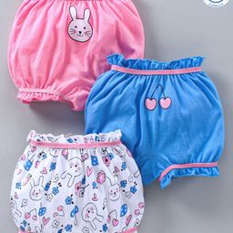 Babyoye Cotton Bloomers Bunny Print Pack of 3 - White Pink Blue-image-36