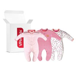 VParents Aqua Footed Baby Romper Pack of 3 - Light Pink (Design May Vary)-image-47