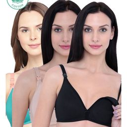 Inner Sense Pack Of 3 Organic Cotton Antimicrobial Solid Colour Nursing Bra - Sea Green Black Beige-image-90