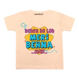 KNITROOT Half Sleeves Meri Behna Jaise Behen Printed Tee - Peach-picture-7