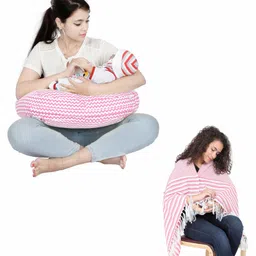 Lulamom 100% Cotton Nursing Shawl and Pillow Combo - Pink-picture-11
