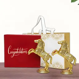 INTERNATIONAL GIFT Gold Plated 2 Pieces Horse Statue With Velvet Box And Bag-image-10