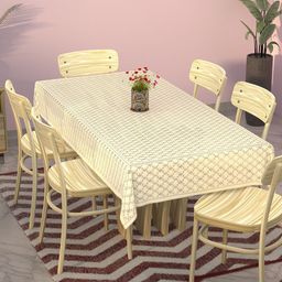 Kuber Industries Cream-Coloured Floral Printed Cotton 6-Seater Table Cover-17