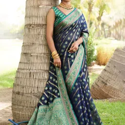 all about you Woven Design Zari Organza Kanjeevaram Saree-image-87