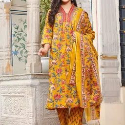 shivanya  handicrafts Shivanya Handicrafts Women Floral Printed Cotton A-Line Kurta with Trousers & Dupatta-picture-3