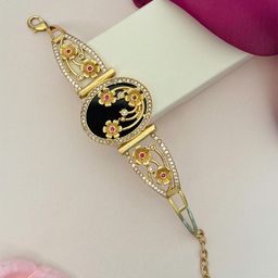 ABDESIGNS Women Gold Plated American Diamond Studded Wraparound Belt Bracelet-image-18