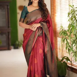 ZILVIRA Ethnic Motifs Woven Design Zari Fashion Saree With Unstiched Blouse Piece-picture-11