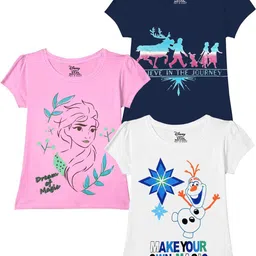 Disney By Miss and Chief Girls Pack of 3 Bio Finish Graphic Printed Cotton T-shirts-18