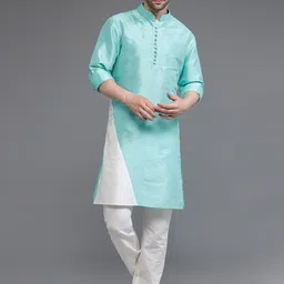 Utsav Fashion Men Colourblocked High Slit Dupion Silk Kurta with Trousers-image-71