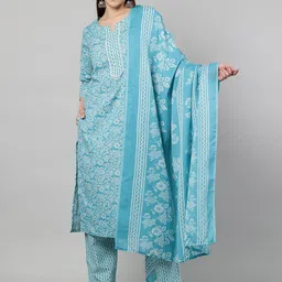 ETRAANA Women Floral Printed Regular Kurta with Trousers & With Dupatta Kurta Sets-picture-9