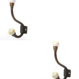 IndianShelf White & Brown 2 Pieces Printed Ceramic Wall Hook-7