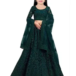 BAESD Girls Embroidered Semi-Stitched Lehenga & Unstitched Blouse With Dupatta-picture-7