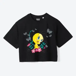 YK Warner Bros Girls Printed Pure Cotton Applique Boxy T-shirt-picture-48