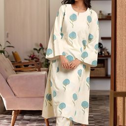 Moda Rapido Floral Printed Notch Neck A-Line Kurta With Trousers-picture-6