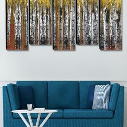 Aura Yellow & White 5 Pieces Wooden Trees Wall Paintings-image-64