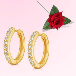 Peora Gold Plated Cubic Zirconia Studded Contemporary Shaped Hoop Earrings With Red Rose-48