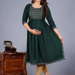 Clothonus Asha Round Neck Pleated Mirror Work A-Line Maternity Kurta-image-60