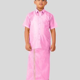 THANGAMAGAN Boys Short Sleeves Shirt With Dhoti-image-50