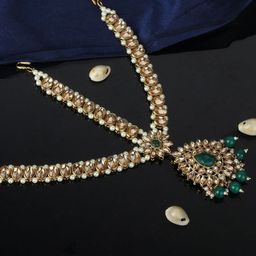 Anouk Gold-Plated Artificial Stones Studded and Beaded Matha Patti-34