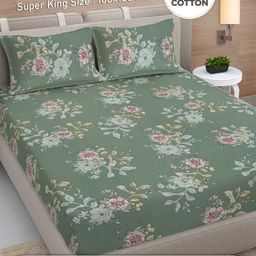 FABINALIV Green & Pink Floral 300 TC King Bedsheet with 2 Pillow Covers-image-51
