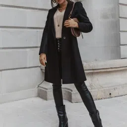 KPOP Women Solid Lapel Collar Longline Open Front Jacket image 3
