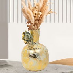 Cocovey Homes Yellow Abstract Printed Metal Vase-image-85