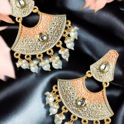 OOMPH Geometric Meenakari Kundan & Pearl Chandbalis-image-51