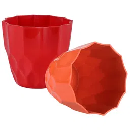 Kuber Industries Orange-Coloured & Red 2 Pieces Barfi Pattern Flower Pots for Gardens image 3