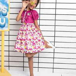 Tiny Girl Print Puff Sleeve Applique Fit & Flare Dress-image-23