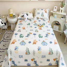 JC HOME White & Blue Geometric 220 TC King Bedsheet with 2 Pillow Covers-image-56