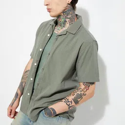 max Men Textured Cuban Collar Cotton Casual Shirt-image-54